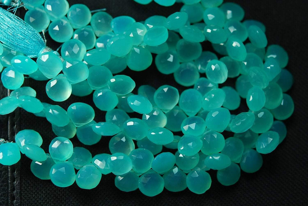 7 Inches, Aaa Aqua Chalcedony Faceted Heart Briolettes 8mm Large Size, - Jalvi & Co.