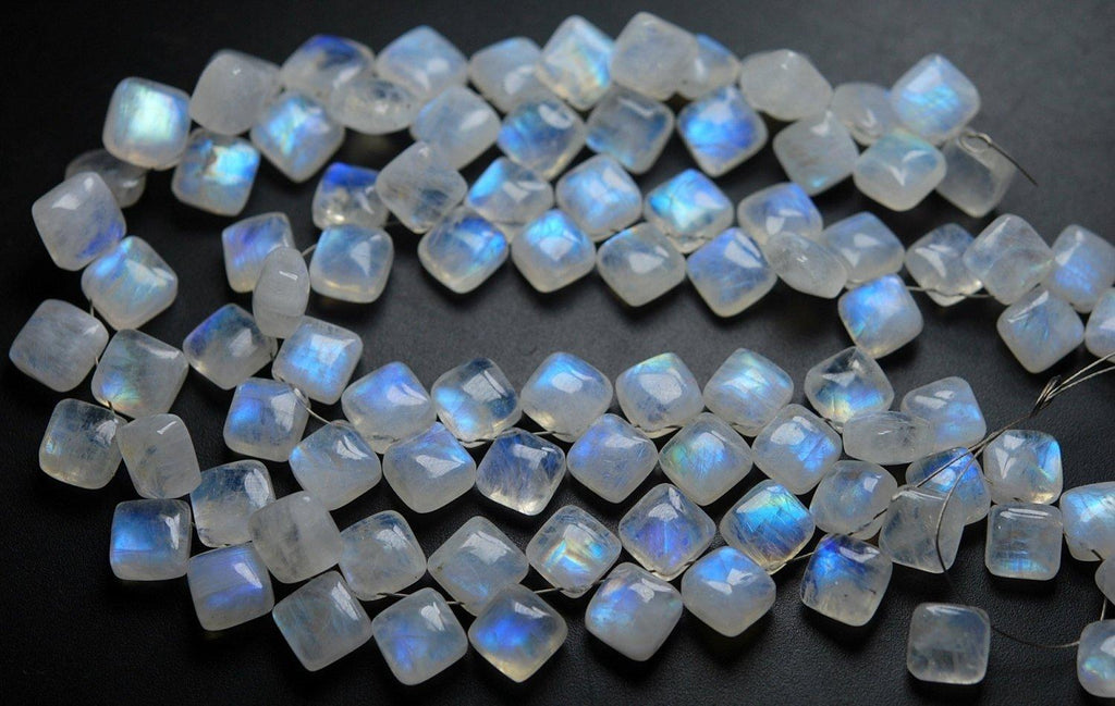 7 Inches Flashy Rainbow Moonstone Smooth Cushion Shape Briolette's, 7-8mm Size - Jalvi & Co.