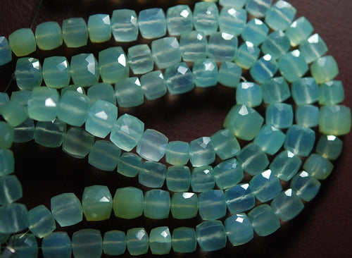 7 Inches, Sky Aqua Green Chalcedony Faceted Box Shape Briolettes 8-10mm - Jalvi & Co.