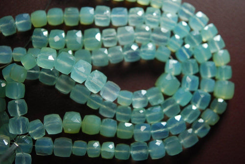 7 Inches, Sky Aqua Green Chalcedony Faceted Box Shape Briolettes 8-10mm - Jalvi & Co.