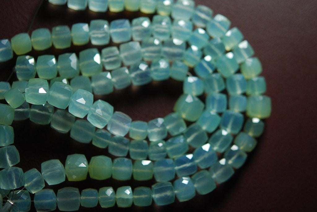 7 Inches, Sky Aqua Green Chalcedony Faceted Box Shape Briolettes 8-10mm - Jalvi & Co.