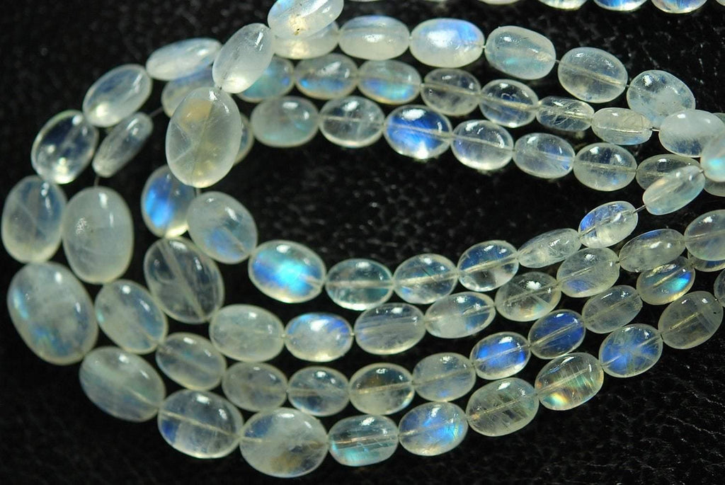 7 Inches Strand, Finest Quality Aaa Blue Flashy Rainbow Moonstone Smooth Polished Oval Shape Nuggets 6-9mm Large - Jalvi & Co.