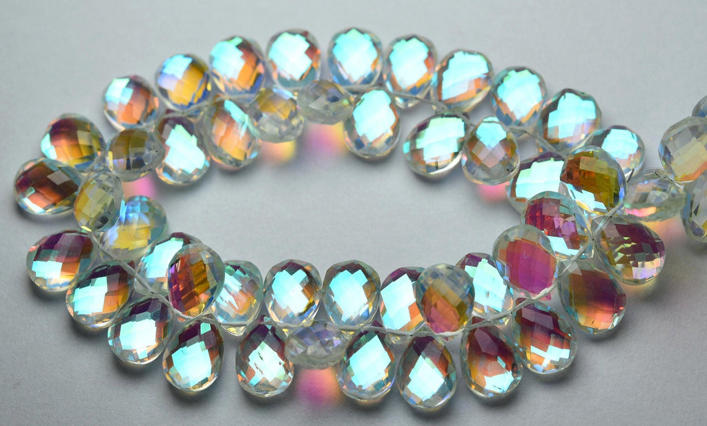 7 Inches Strand, Finest Quality Rainbow Quartz Faceted Pear Shape Briolette's, 8X12mm Size. - Jalvi & Co.