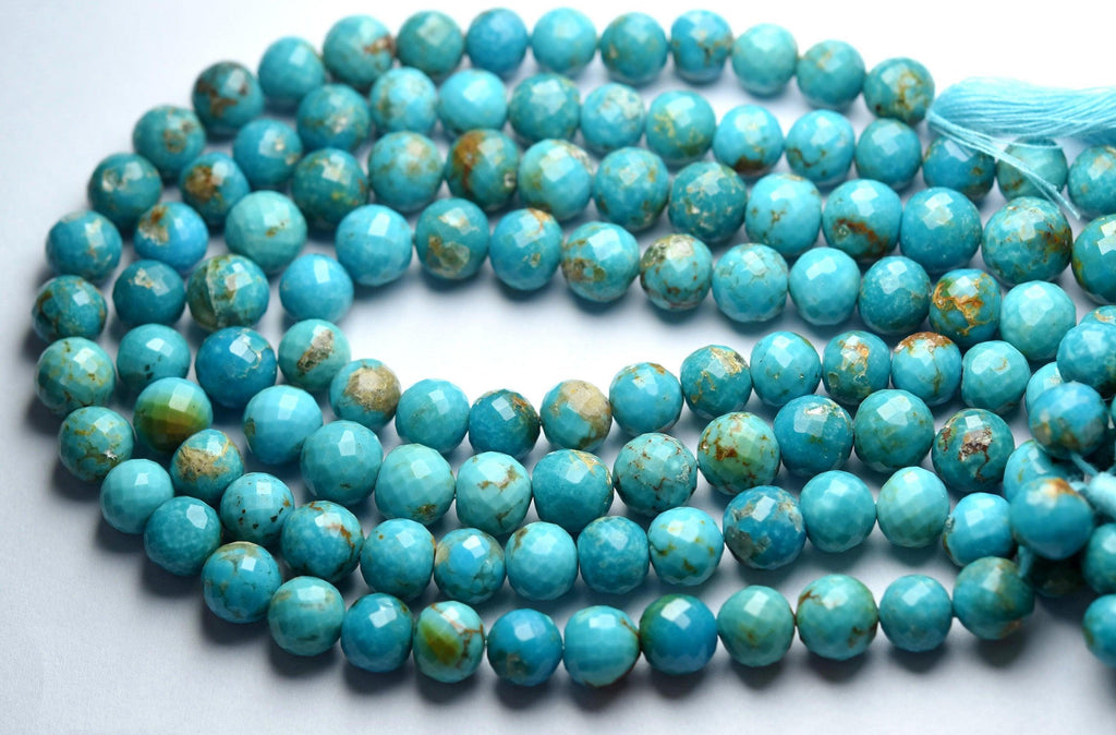 7 Inches Strand, Natural Arizona Sleeping Beauty Turquoise Faceted Round Rondelles,Size 7-7.5mm - Jalvi & Co.