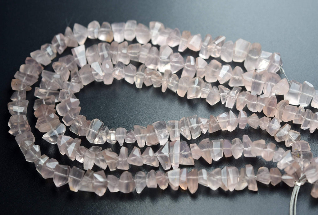 7 Inches Strand, Natural Rose Quartz Faceted Nuggets Shaped, 7-8mm Size, - Jalvi & Co.