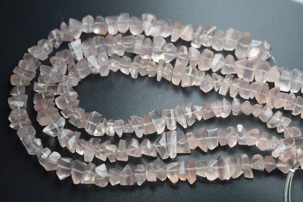 7 Inches Strand, Natural Rose Quartz Faceted Nuggets Shaped, 7-8mm Size, - Jalvi & Co.