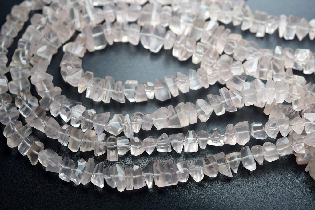 7 Inches Strand, Natural Rose Quartz Faceted Nuggets Shaped, 7-8mm Size, - Jalvi & Co.