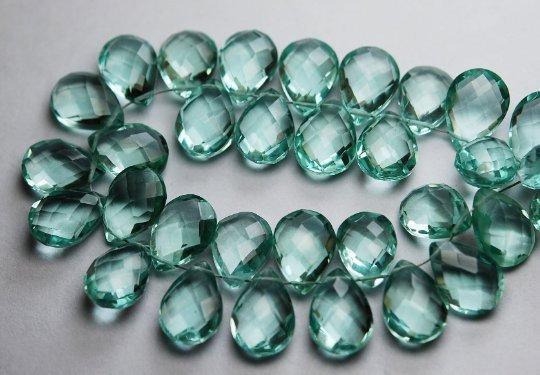 7 Inches Strand,Green Amethyst Quartz Faceted Pear Shape Briolette, 10X14mm Approx - Jalvi & Co.