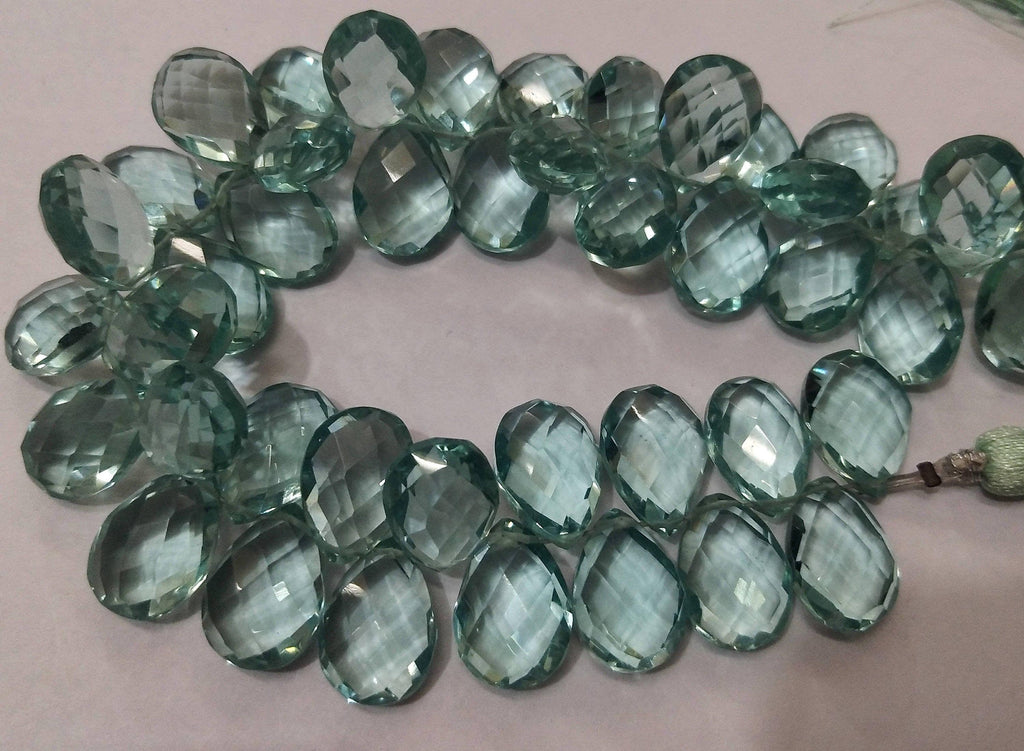 7 Inches Strand,Green Amethyst Quartz Faceted Pear Shape Briolette, 10X14mm Approx - Jalvi & Co.