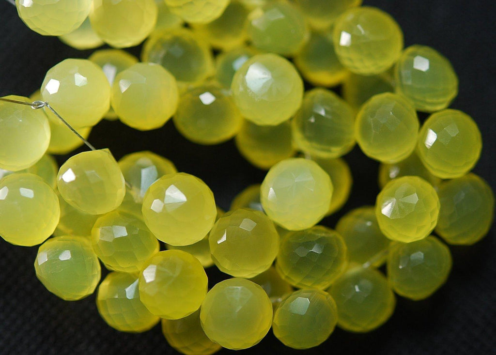 7 Inches, Super Fine Rare Mango Yellow Chalcedony Faceted Onion Drops Size 7-6mm - Jalvi & Co.