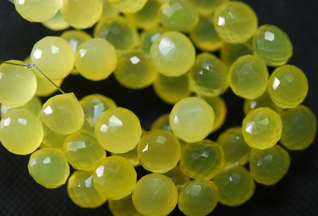 7 Inches, Super Fine Rare Mango Yellow Chalcedony Faceted Onion Drops Size 7-6mm - Jalvi & Co.