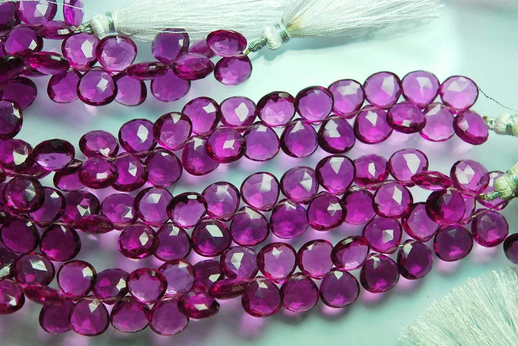 7 Inches, Super Finest Rhodolite Garnet Quartz Faceted Heart Briolette, Size 10mm Approx - Jalvi & Co.