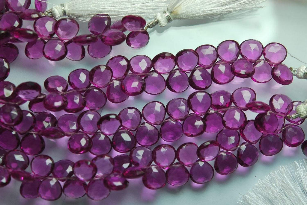 7 Inches, Super Finest Rhodolite Garnet Quartz Faceted Heart Briolette, Size 10mm Approx - Jalvi & Co.