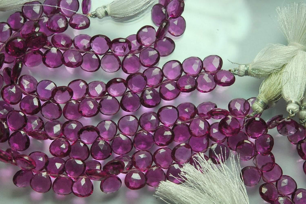 7 Inches, Super Finest Rhodolite Garnet Quartz Faceted Heart Briolette, Size 10mm Approx - Jalvi & Co.