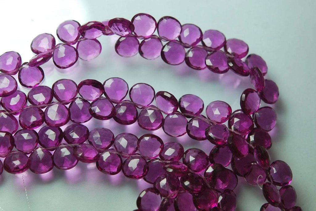 7 Inches, Super Finest Rhodolite Garnet Quartz Faceted Heart Briolette, Size 10mm Approx - Jalvi & Co.