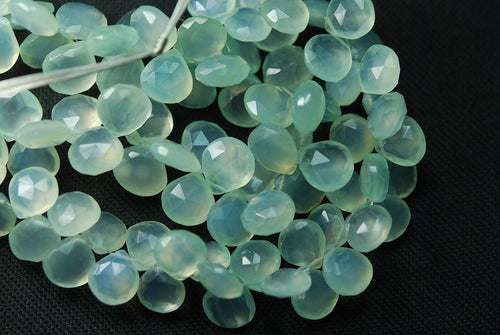7 Inches, Super Finest, Sea Green Aqua Chalcedony Faceted Heart Briolettes 10-12mm - Jalvi & Co.