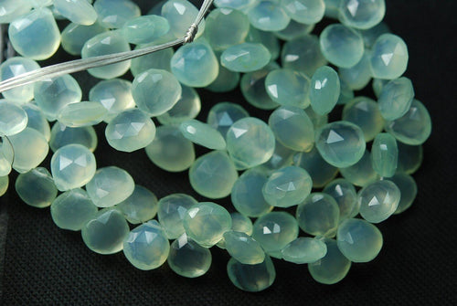 7 Inches, Super Finest, Sea Green Aqua Chalcedony Faceted Heart Briolettes 8mm - Jalvi & Co.