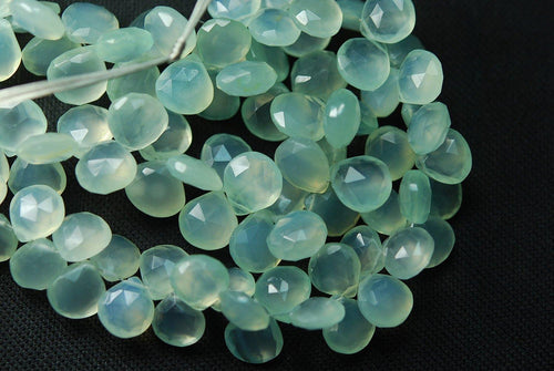 7 Inches, Super Finest, Sea Green Aqua Chalcedony Faceted Heart Briolettes 8mm - Jalvi & Co.