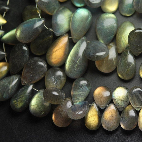 7 Inches, Super Finest Yellow Flash Labradorite Smooth Pear Shape Briolette's Size 8-12mm Approx. - Jalvi & Co.