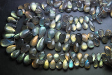 Load image into Gallery viewer, 7 Inches, Super Finest Yellow Flash Labradorite Smooth Pear Shape Briolette&#39;s Size 8-12mm Approx. - Jalvi &amp; Co.