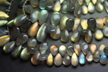 Load image into Gallery viewer, 7 Inches, Super Finest Yellow Flash Labradorite Smooth Pear Shape Briolette&#39;s Size 8-12mm Approx. - Jalvi &amp; Co.