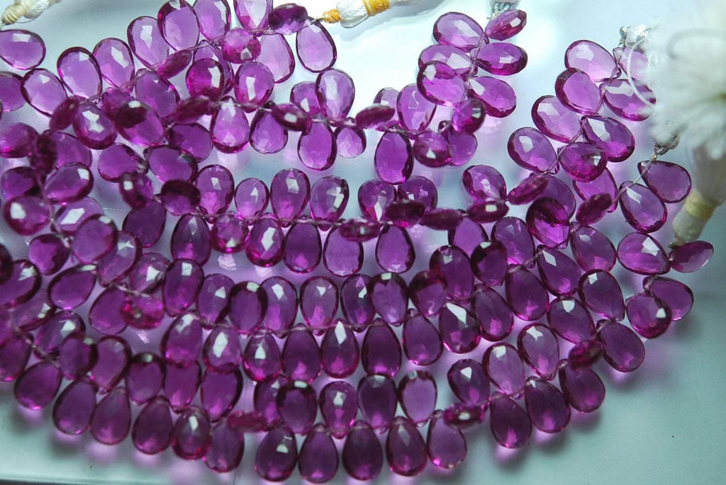 7 Inches, Super Finest,Rhodolite Garnet Quartz Faceted Pear Briolette, Size 7X10mm Approx - Jalvi & Co.