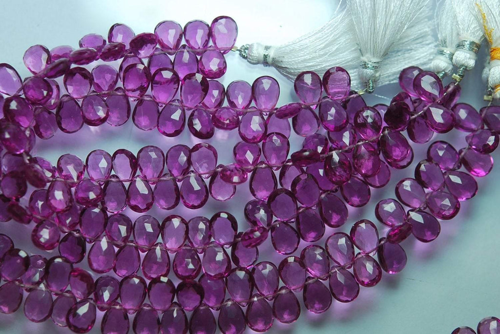 7 Inches, Super Finest,Rhodolite Garnet Quartz Faceted Pear Briolette, Size 7X10mm Approx - Jalvi & Co.