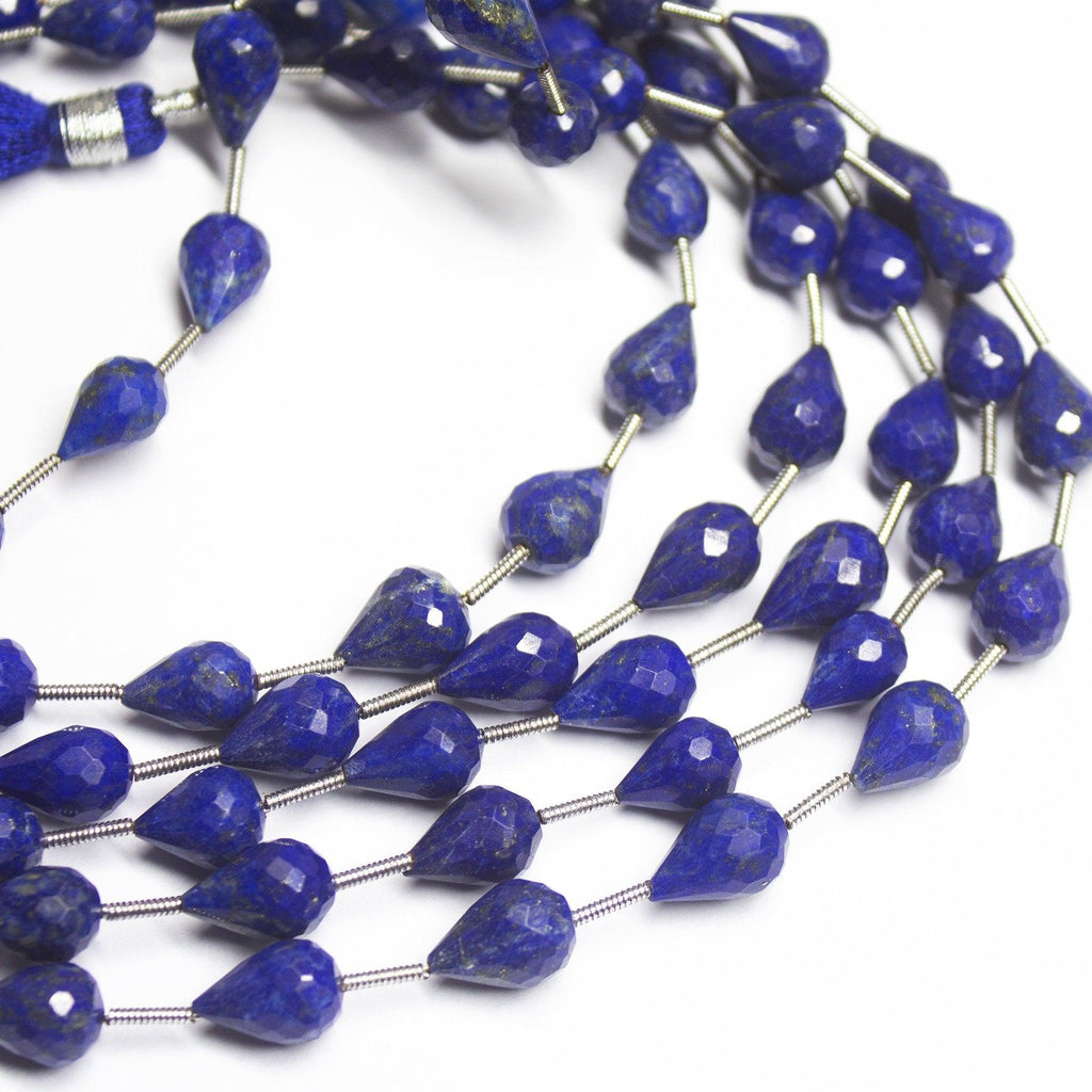 7" Natural Blue Lapis Lazuli Faceted Teardrop Briolette Loose Gemstone Beads 10-12mm - Jalvi & Co.