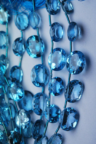 7 Pcs, Finest Quality, Aaa Natural Swiss Blue Topaz Micro Faceted Oval Shape, 9-10mm - Jalvi & Co.