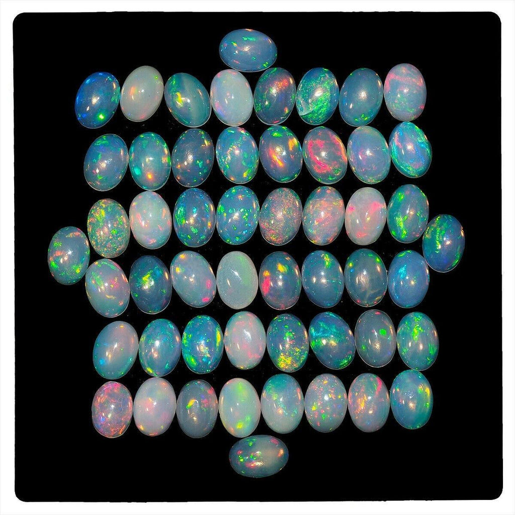 7 Pcs Natural Opal 7mm x 5mm Oval Flashy Untreated Loose Cabochon Gemstones Lot - Jalvi & Co.