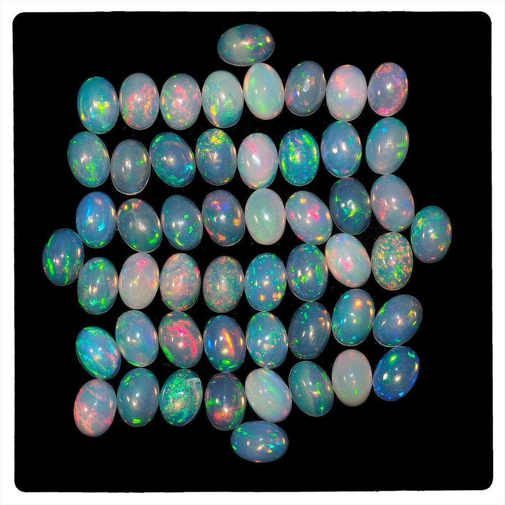 7 Pcs Natural Opal 7mm x 5mm Oval Flashy Untreated Loose Cabochon Gemstones Lot - Jalvi & Co.