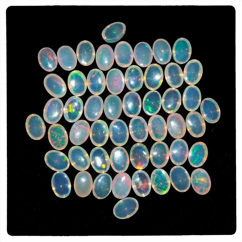 7 Pcs Natural Opal 7mm x 5mm Oval Flashy Untreated Loose Cabochon Gemstones Lot - Jalvi & Co.