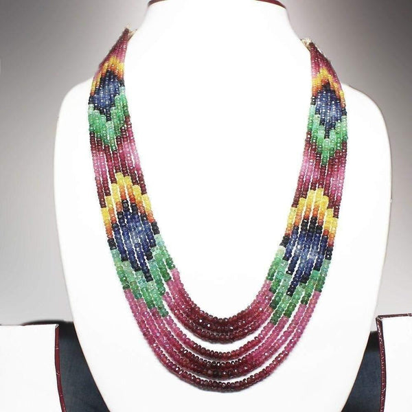 Natural 3 Strand Multicolor Multi Gemstone Necklace Untreated Beads