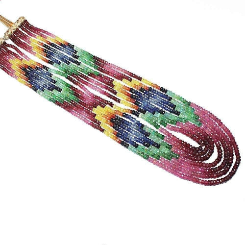 7 strand Ruby Emerald Sapphire Faceted Rondelle Gemstone Necklace 19