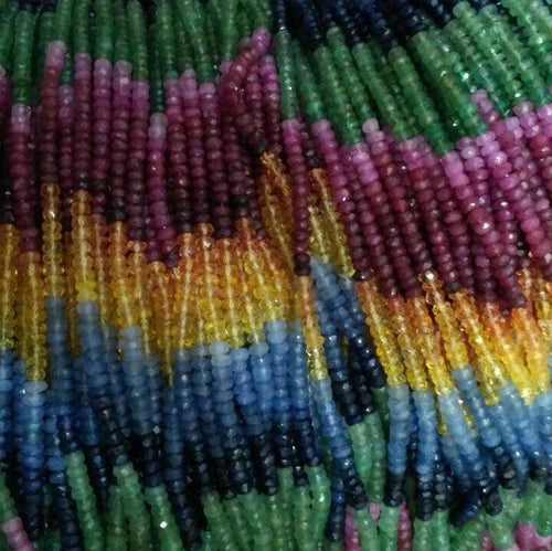 7 Strands, Natural Multi Precious Faceted Rondelle Emerald, Ruby, Blue Sapphire Yellow Sapphire Pink Sapphire 4.5-3.5mm - Jalvi & Co.