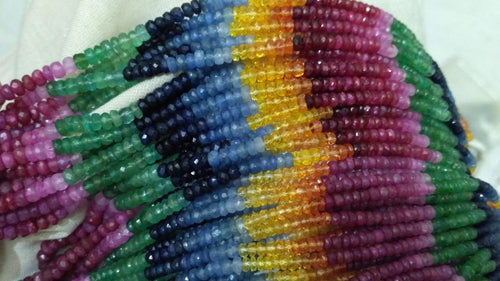 7 Strands, Natural Multi Precious Faceted Rondelle Emerald, Ruby, Blue Sapphire Yellow Sapphire Pink Sapphire 4.5-3.5mm - Jalvi & Co.