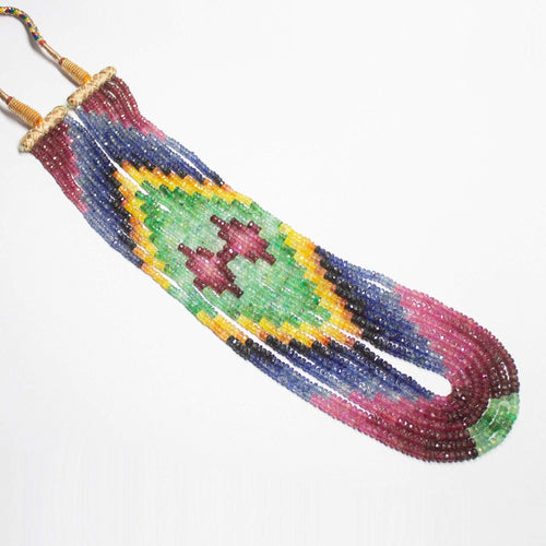 7 Strands of Genuine Multi Precious Gemstone Necklace, Ruby Emerald Sapphire Necklace, All Natural Beads, Royal Necklace, 3-3.5mm - Jalvi & Co.