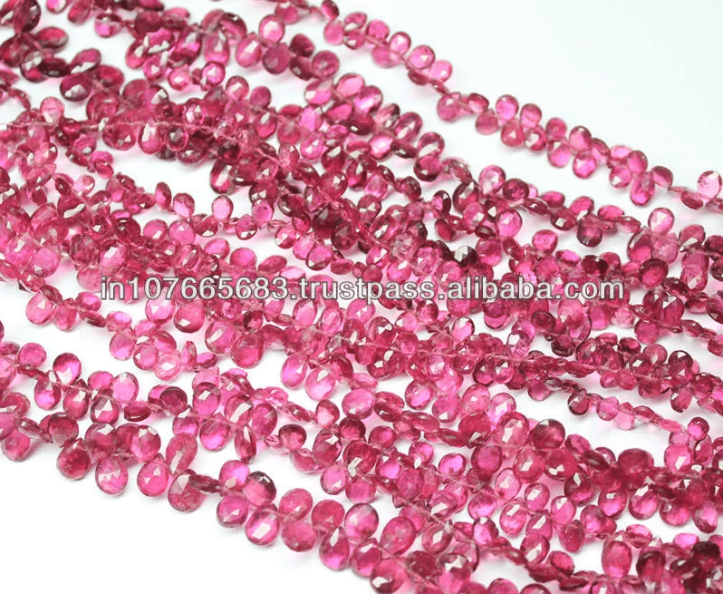 7 strands, Rubellite Pink Tourmaline Faceted Pear Drops Briolette 5mm to 9mm - Jalvi & Co.