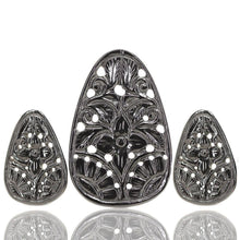 Load image into Gallery viewer, 76cts Natural Black Onyx Oval Loose Gemstone Superb Quality Carving 3pc Set - Jalvi &amp; Co.