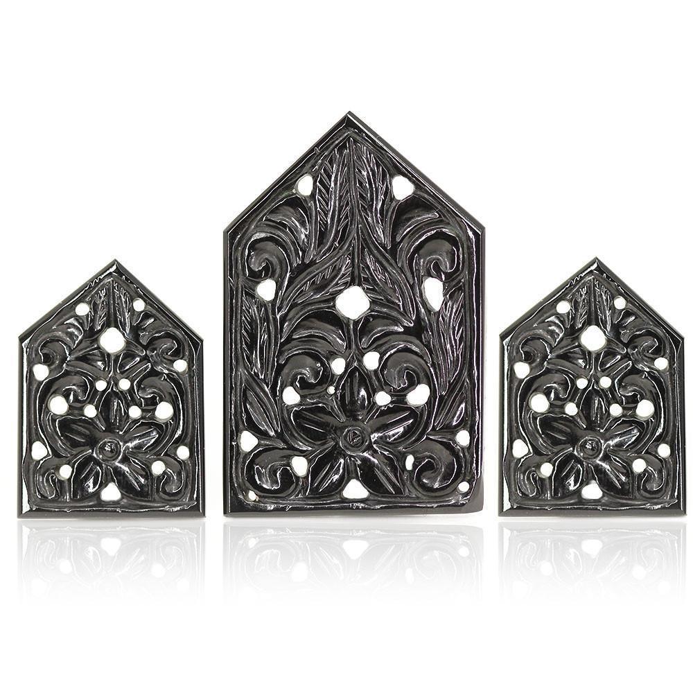 78cts Natural Black Onyx Fancy Loose Gemstone Fine Carving Work 3pc Set - Jalvi & Co.