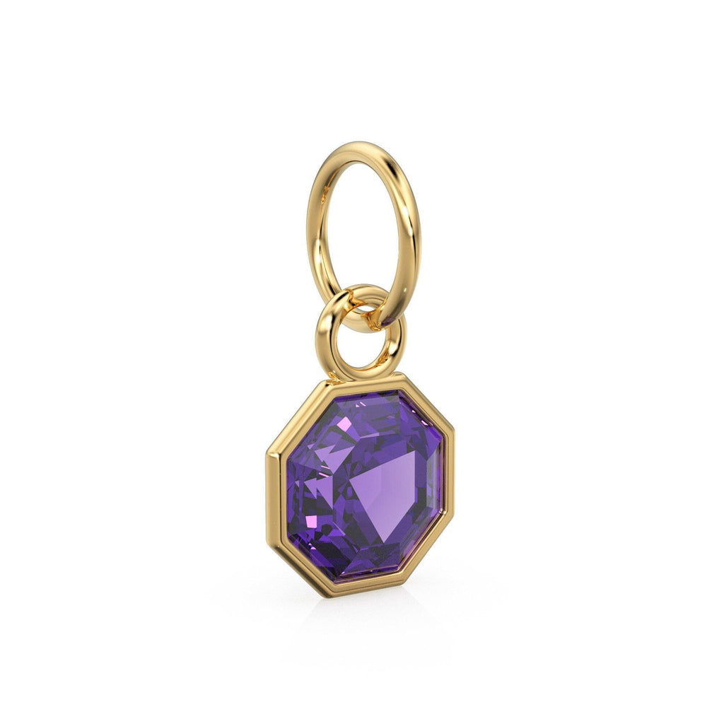 7mm 14k Yellow Solid Gold African Purple Amethyst Charm Pendant Bezel Jewelry Finding - Jalvi & Co.