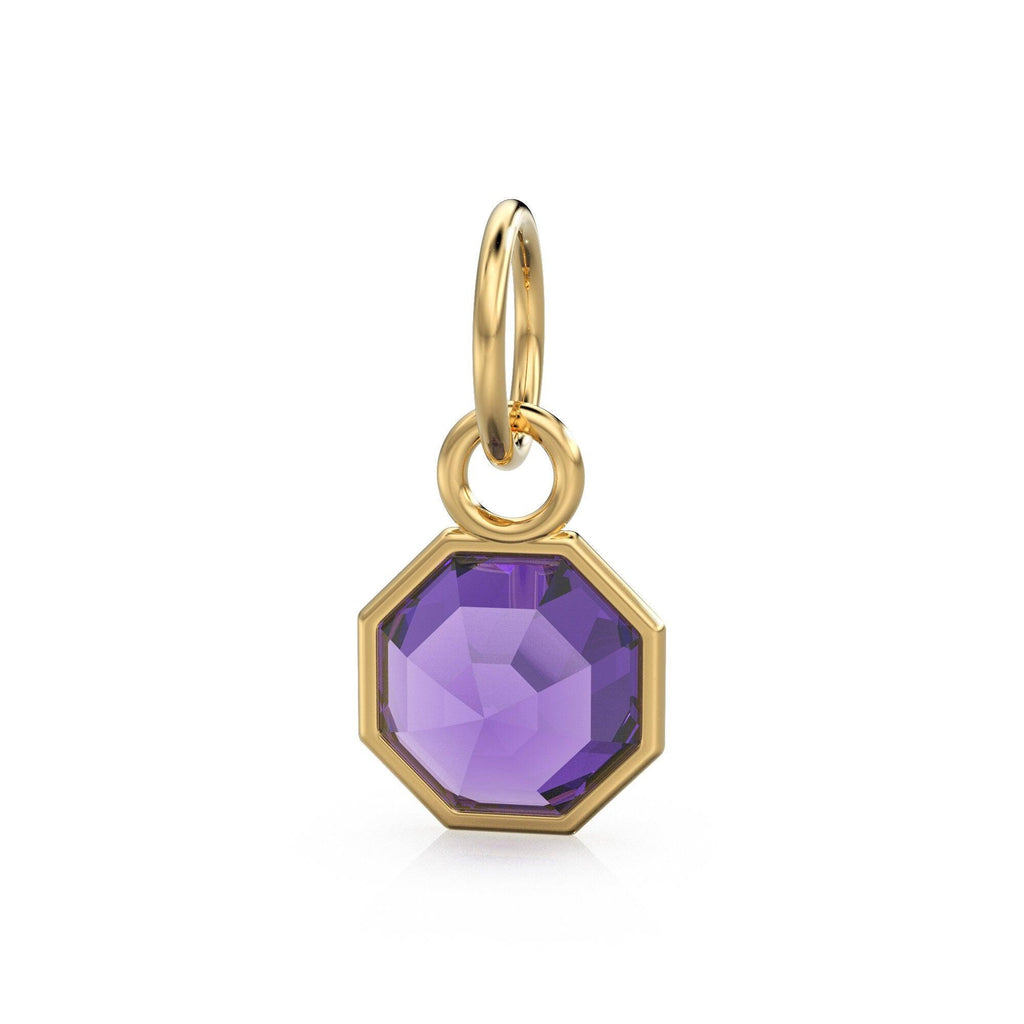 7mm 14k Yellow Solid Gold African Purple Amethyst Charm Pendant Bezel Jewelry Finding - Jalvi & Co.