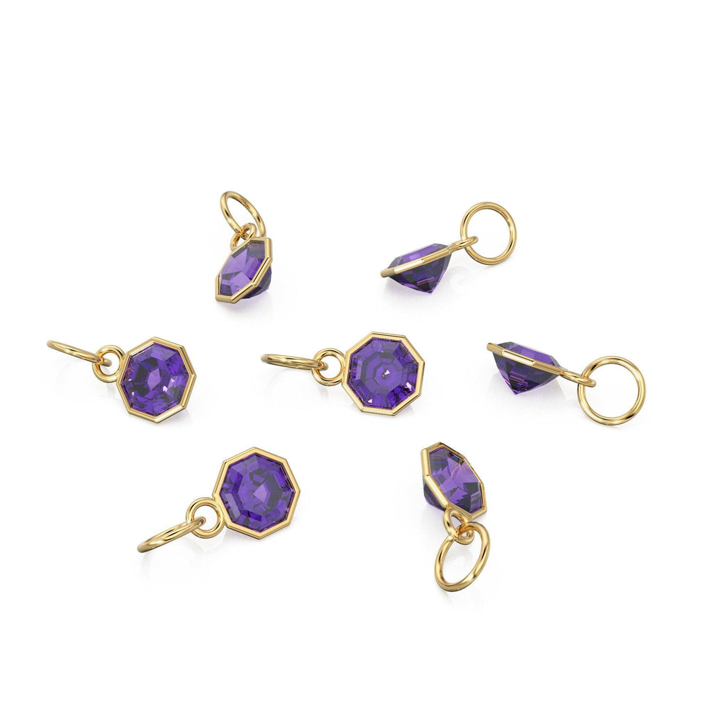 7mm 14k Yellow Solid Gold African Purple Amethyst Charm Pendant Bezel Jewelry Finding - Jalvi & Co.