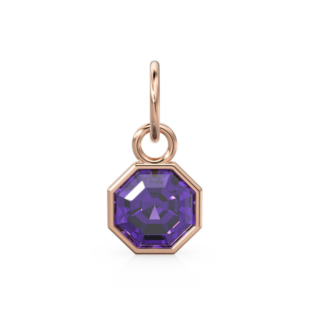 7mm 14k Yellow Solid Gold African Purple Amethyst Charm Pendant Bezel Jewelry Finding - Jalvi & Co.