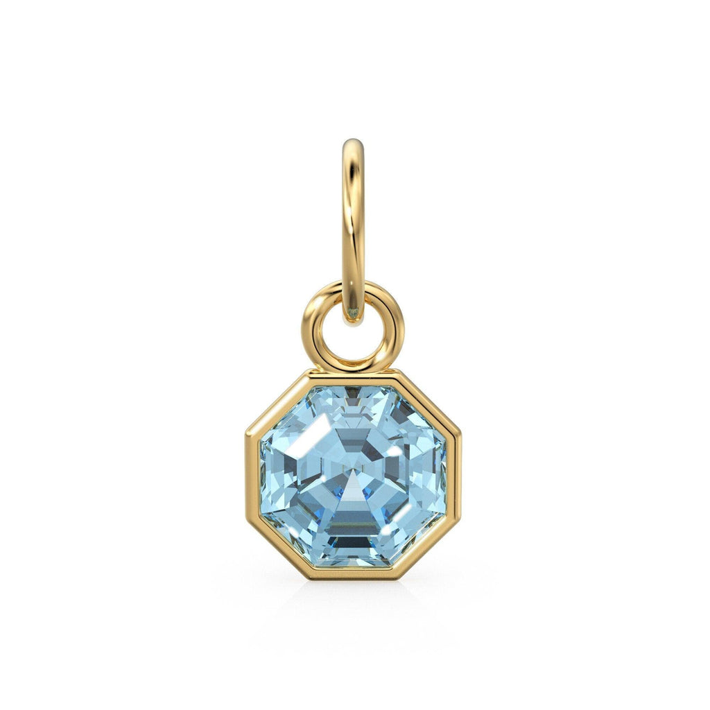 7mm 14k Yellow Solid Gold Blue Aquamarine Charm Pendant Bezel Jewelry Finding - Jalvi & Co.