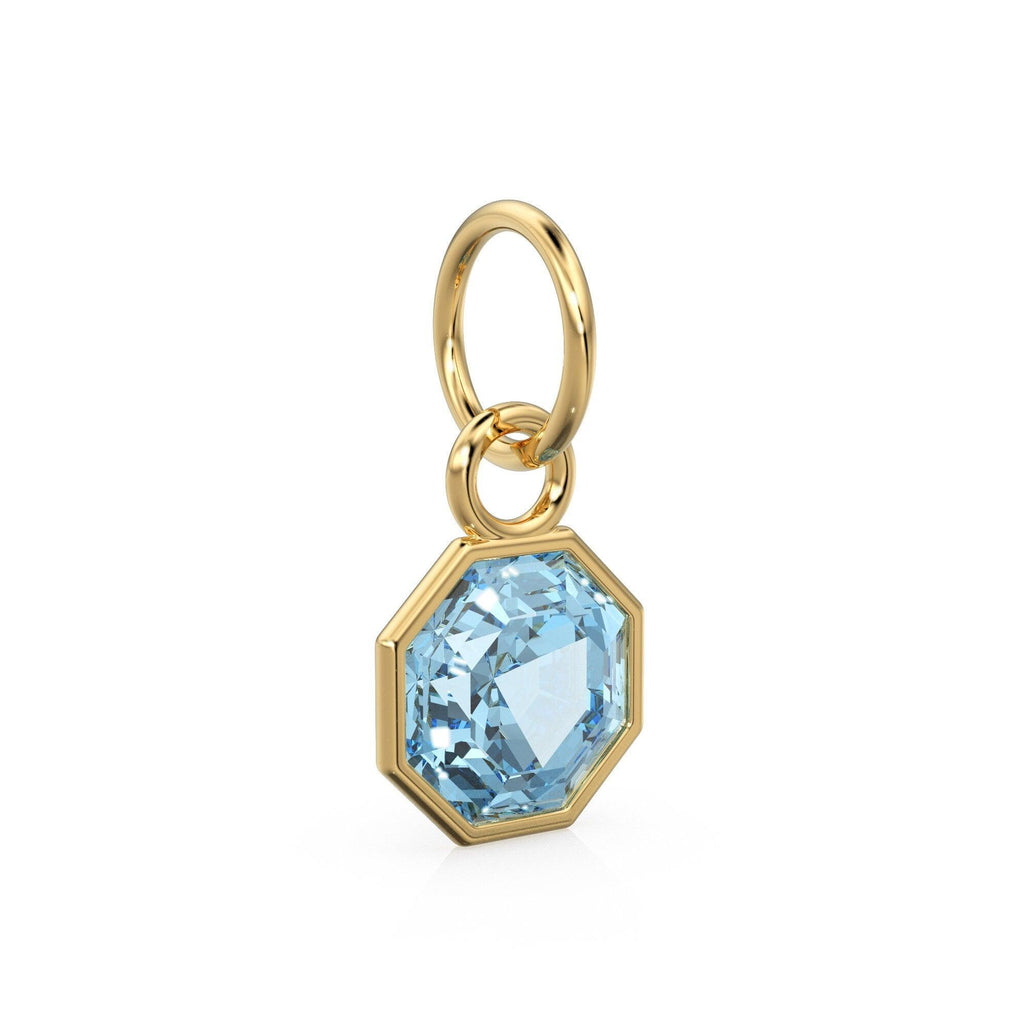 7mm 14k Yellow Solid Gold Blue Aquamarine Charm Pendant Bezel Jewelry Finding - Jalvi & Co.