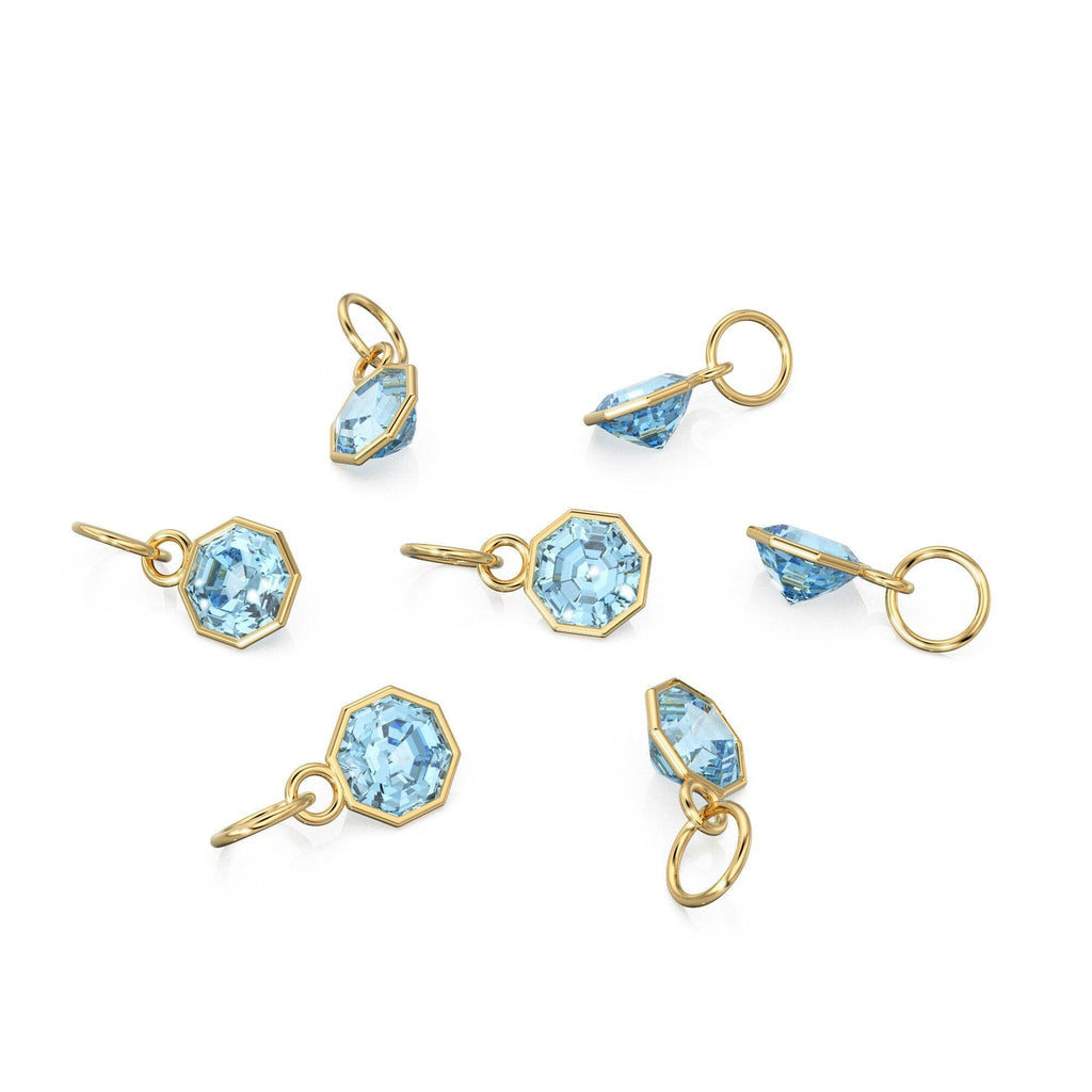 7mm 14k Yellow Solid Gold Blue Aquamarine Charm Pendant Bezel Jewelry Finding - Jalvi & Co.