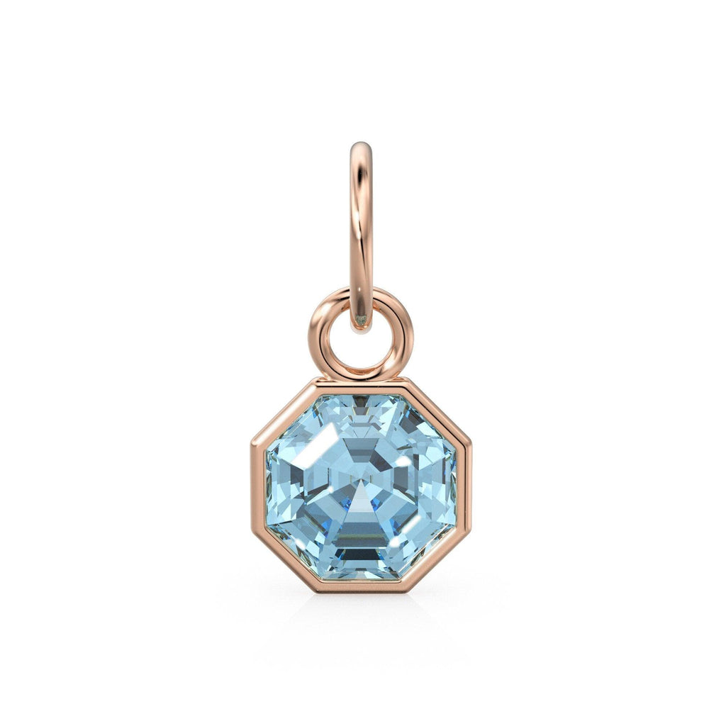 7mm 14k Yellow Solid Gold Blue Aquamarine Charm Pendant Bezel Jewelry Finding - Jalvi & Co.