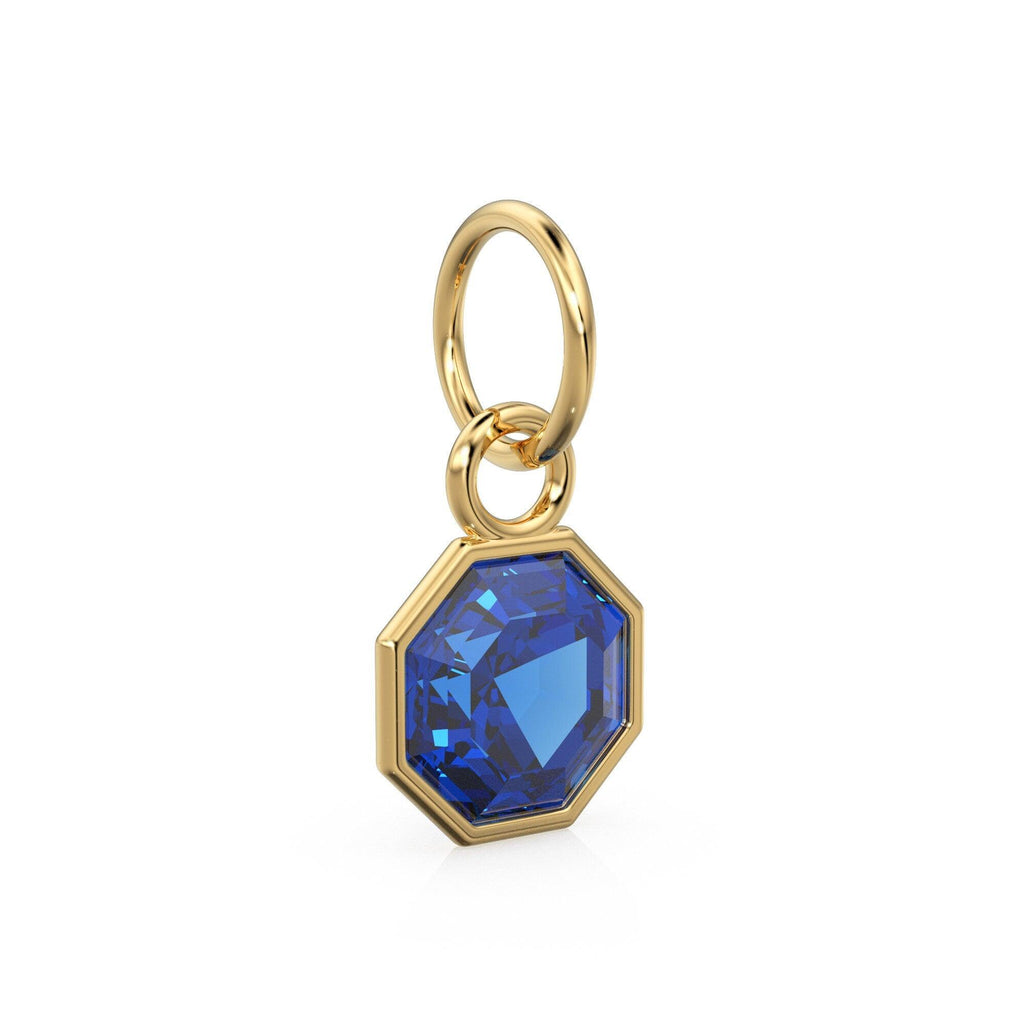 7mm 14k Yellow Solid Gold Blue Sapphire Charm Pendant Bezel Jewelry Finding - Jalvi & Co.