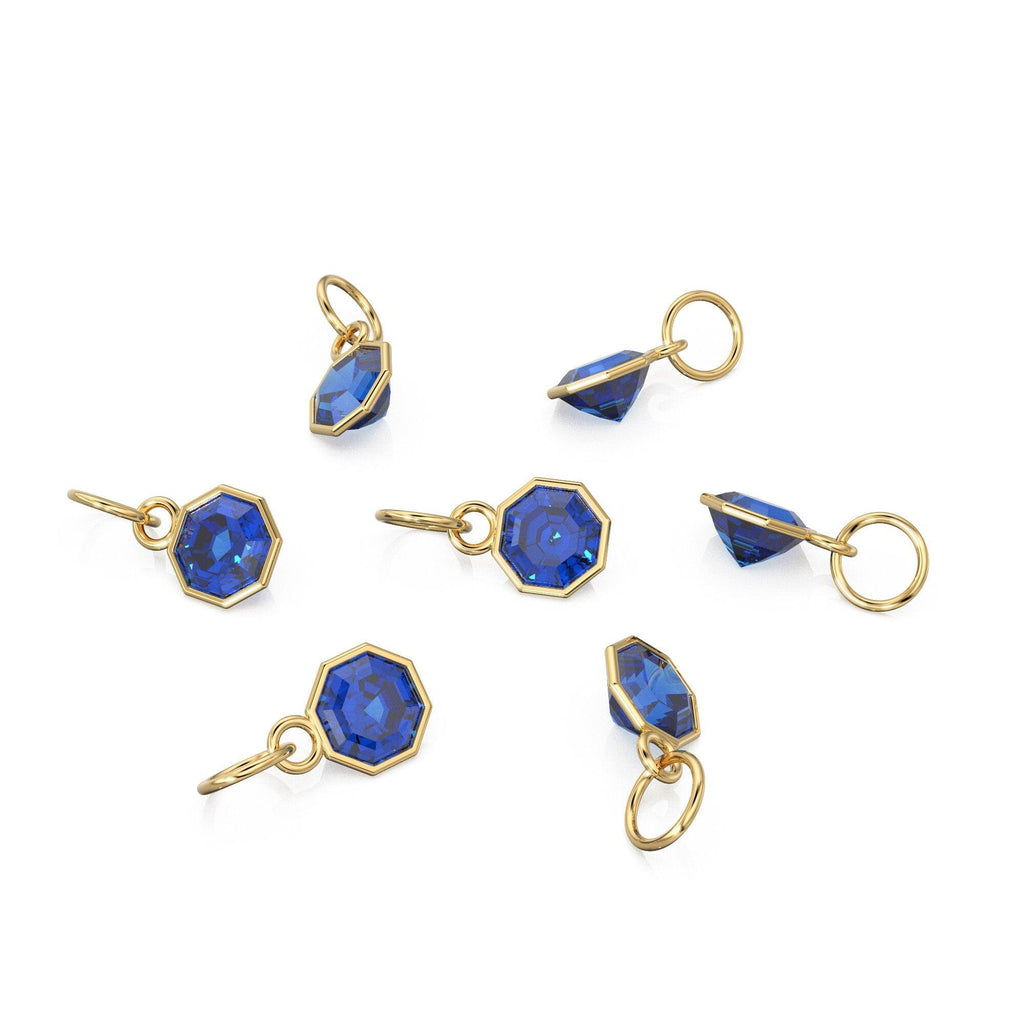 7mm 14k Yellow Solid Gold Blue Sapphire Charm Pendant Bezel Jewelry Finding - Jalvi & Co.